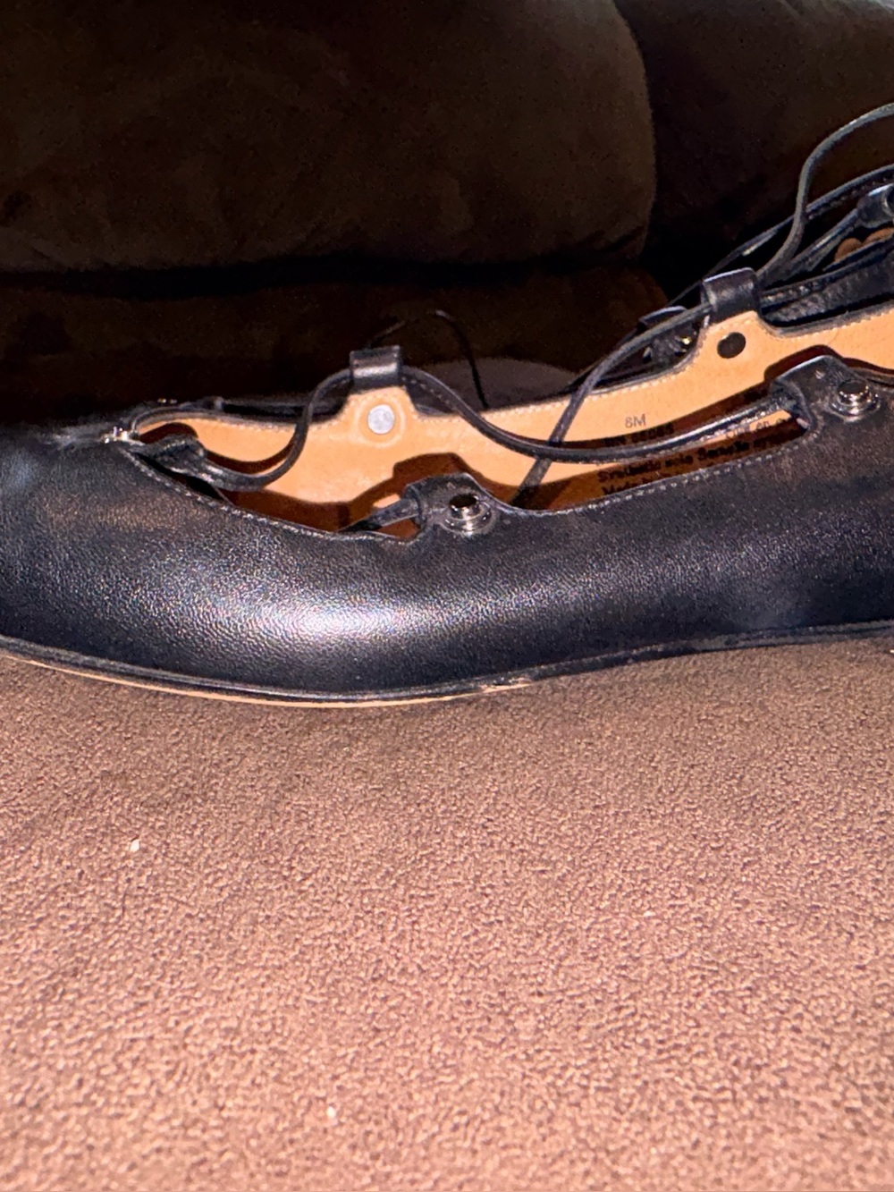Halogen Black Leather Lace-Up Flats with Tan Insole